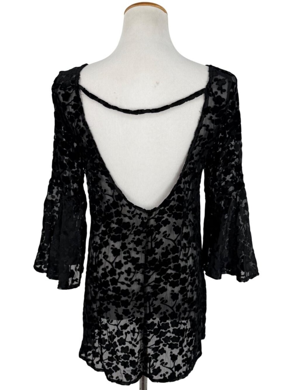 Gypsy Junkies Black Velvet Bell Sleeve Tunic S/M | Boho Whimsigoth Dark Coquette - Picture 8 of 16